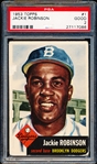 1953 Topps Baseball- #1 Jackie Robinson, Dodgers- PSA Good 2