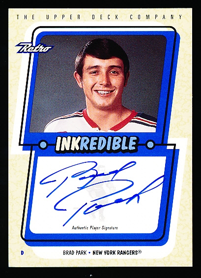 1999 Upper Deck Retro Hockey- “Inkredible”- Certified Autographed Card- #BP Brad Park, Rangers