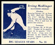 1950 V362 Big League Stars- #33 Irving Medlinger, Baltimore Orioles