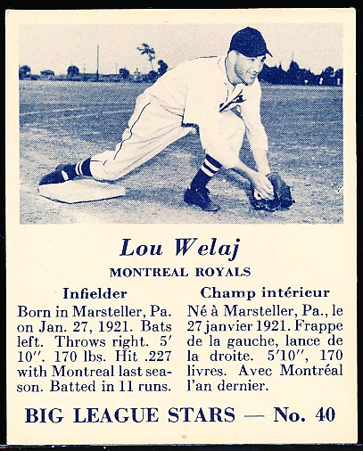 1950 V362 Big League Stars- #40 Lou Welaj, Montreal Royals