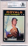 Autographed 1971 Topps Bsbl. #129 Aurelio Monteagudo, Royals- Beckett Authenticated/ Slabbed