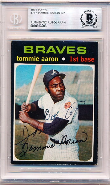 Autographed 1971 Topps Bsbl. #717 Tommie Aaron SP, Braves- Beckett Authenticated/ Slabbed