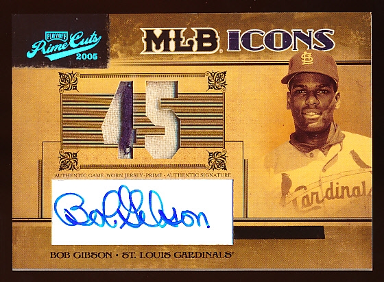 2005 Playoff Prime Cuts Bb- “MLB Icons Signature Materials Number”- #MLB5 Bob Gibson, Cardinals- #08/10 Made! 