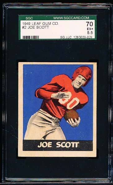 1949 Leaf Football- #2 Joe Scott, New York Giants- SGC 70 (Ex+ 5.5)