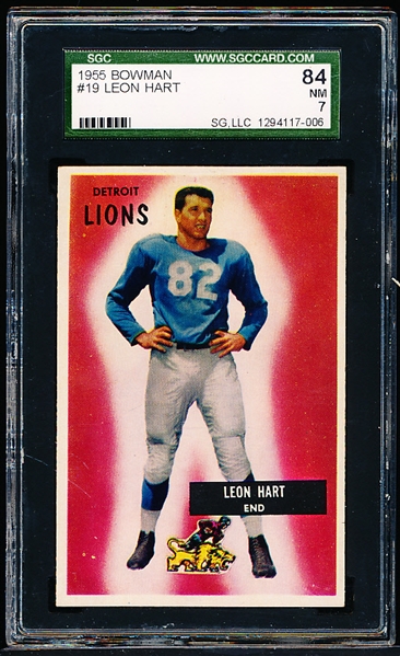 1955 Bowman Fb- #19 Leon Hart, Lions- SGC 84 (NM 7)