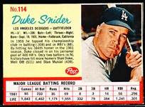 1962 Post Cereal Bb- #114 Duke Snider, Dodgers