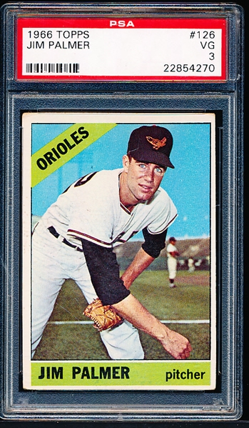 1966 Topps Bb- #126 Jim Palmer, Orioles- Rookie! – PSA Vg 3