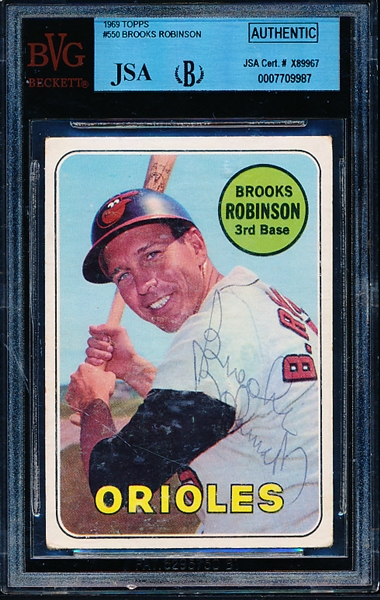1969 Topps Bb- #550 Brooks Robinson, Orioles- Autographed- JSA/Beckett Authentic