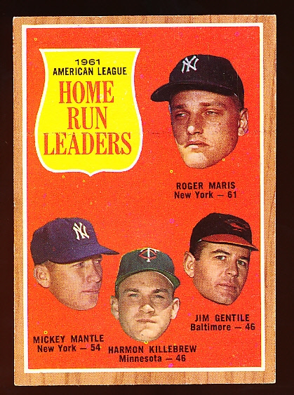 1962 Topps Bb- #53 AL Home Run Leaders- Maris 61!/ Mantle