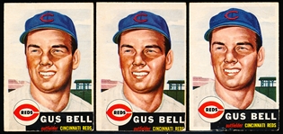 1953 Topps Bb- #118 Gus Bell, Reds- 3 Cards
