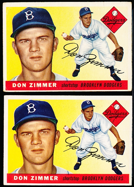 1955 Topps Bb- #92 Don Zimmer, Brooklyn RC- 2 Cards