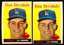1958 Topps Bb- #25 Drysdale- 2 Cards