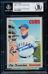 Autographed 1970 Topps Bsbl. #291 Leo Durocher Mgr., Cubs- Beckett Certified/ Slabbed
