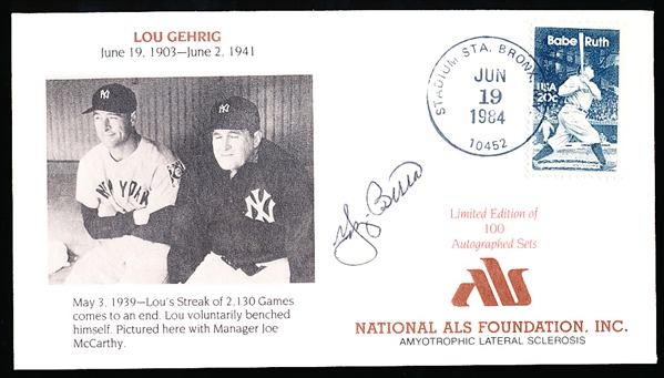 Autographed June 19, 1984 Lou Gehrig National ALS Foundation, Inc. Cachet- Signed by Yogi Berra