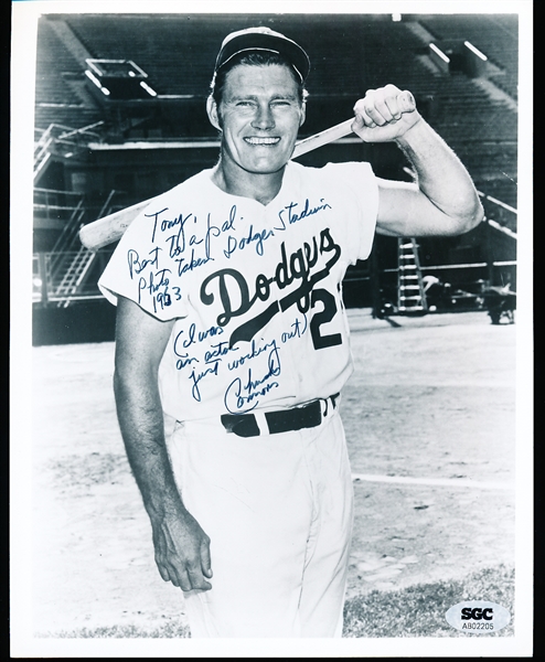 Autographed Chuck Connors Los Angeles Dodgers MLB B/W 8” x 10” Photo- SGC Certified