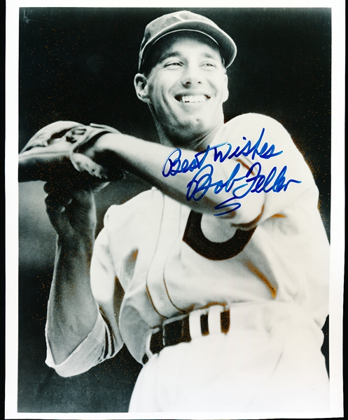 Autographed Bob Feller Cleveland Indians MLB B/W 8” x 10” Photo