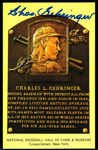 Autographed Charles Gehringer MLB HOF Yellow Postcard