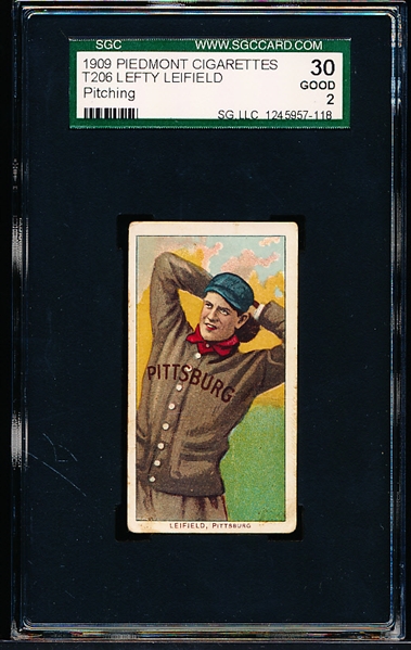1909-11 T206 Bb- Lefty Leifield, Pittsburg- Pitching Pose- SGC 30 (Good 2)- Piedmont 150 back.