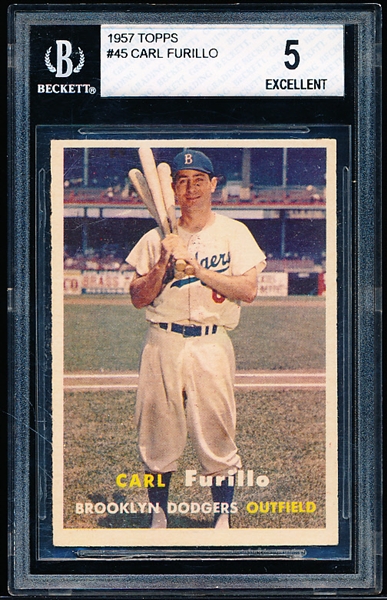 1957 Topps Bb- #45 Carl Furillo, Dodgers- PSA Ex 5