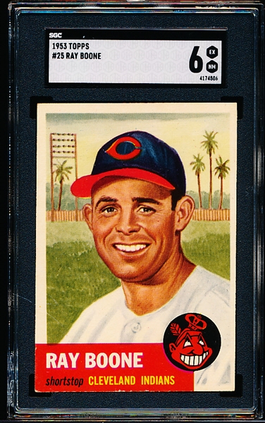 1953 Topps Baseball- #25 Ray Boone, Cleveland- SGC 6 (Ex-NM)