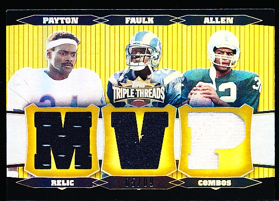 2006 Topps Triple Threads Ftbl.- “Relic Combos Gold”- #TTRC29 W. Payton/ M. Faulk/ M. Allen- #05/09 Made! 