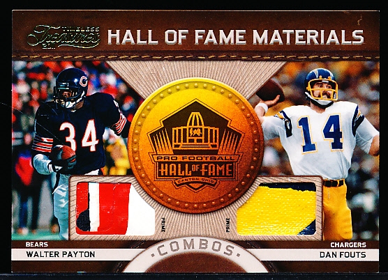 2011 Timeless Treasures Ftbl.- “Hall of Fame Combo Materials Prime”- #4 Walter Payton (Bears)/ Dan Fouts (Chargers)- #10/10 Made! 