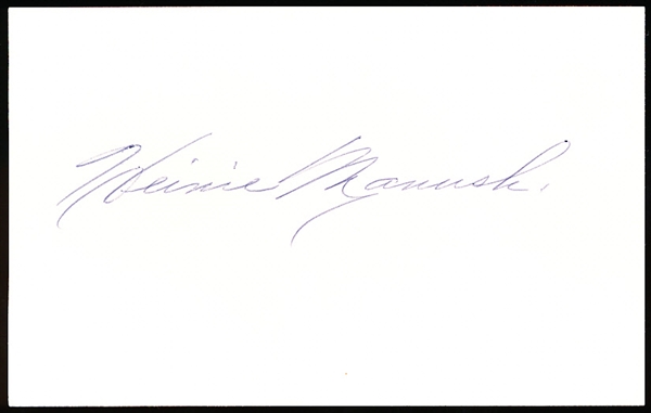 Autographed Heinie Manush Bsbl. Index Card