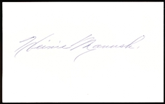 Autographed Heinie Manush Bsbl. Index Card