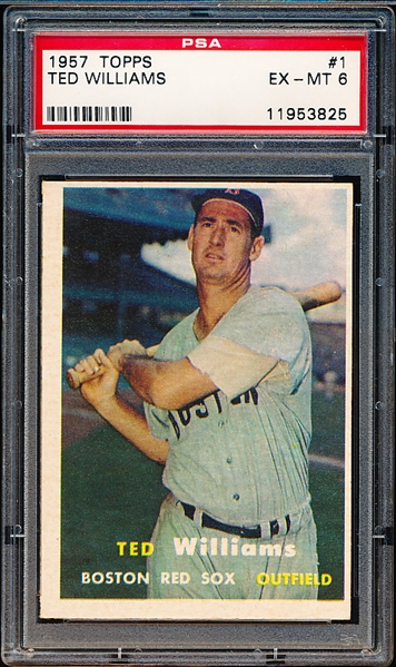 1957 Topps Baseball- #1 Ted Williams, Red Sox- PSA Ex-Mt 6 