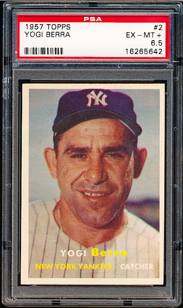 1957 Topps Baseball- #2 Yogi Berra, Yankees- PSA Ex-Mt+ 6.5 