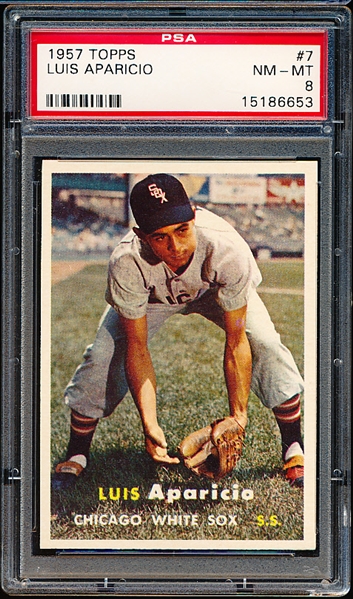 1957 Topps Baseball- #7 Luis Aparicio, White Sox- PSA Nm-Mt 8