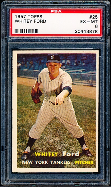 1957 Topps Baseball- #25 Whitey Ford, Yankees- PSA Ex-Mt 6 