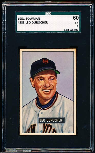 1951 Bowman Baseball- #233 Leo Durocher, Giants- SGC 60 (Ex 5)