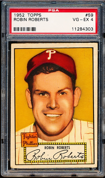 1952 Topps Baseball- #59 Robin Roberts, Phillies- PSA Vg-Ex 4- Red Back