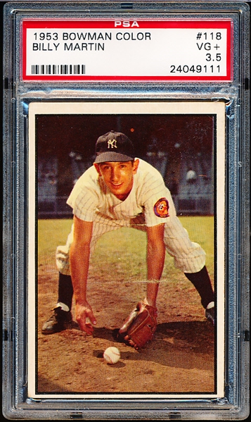 1953 Bowman Bb Color- #118 Billy Martin, Yankees- PSA Vg+ 3.5- Hi#.