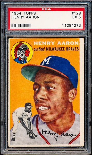 1954 Topps Baseball- #128 Hank Aaron, Braves- PSA Ex 5 