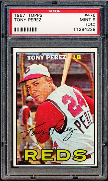 1967 Topps Baseball- #476 Tony Perez, Reds- PSA Mint 9 (OC)