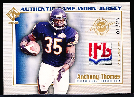 2002 Pacific Private Stock Ftbl. “Authentic Game-Worn Jersey Patch” #26 Anthony Thomas, Bears- #1/25!