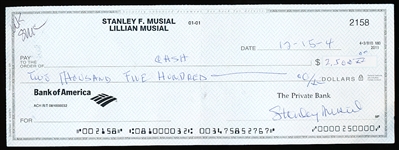 Stan Musial Double Signed Check
