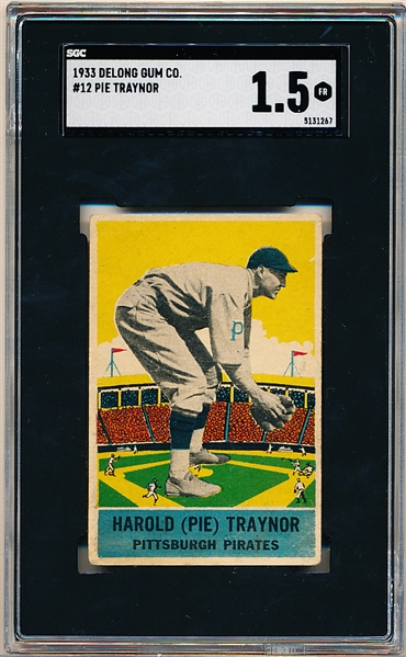 1933 Delong Baseball- #12 Pie Traynor, Pirates- SGC 1.5 (Fair)- Tough issue.