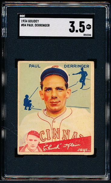 1934 Goudey Baseball- #84 Paul Derringer, Reds- SGC 3.5 (Vg+)- Hi#