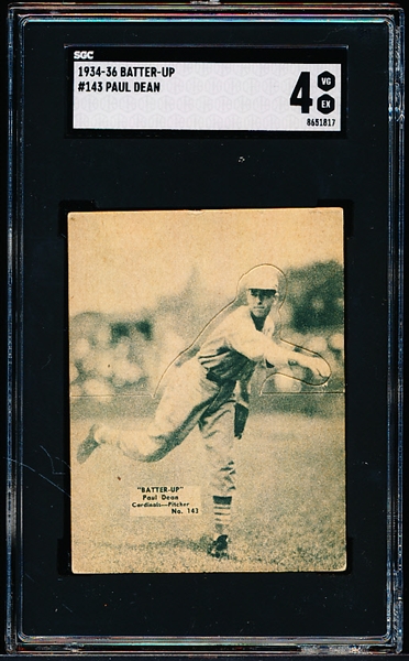 1934-36 Batter Up Baseball- Hi# - #143 Paul Dean, Cardinals- SGC 4 (Vg-Ex)- Tough Hi#