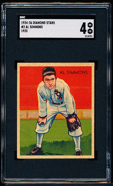 1934-36 Diamond Stars Bb- #2 Al Simmons, White Sox- SGC 4 (Vg-Ex)- 1935 Green Back