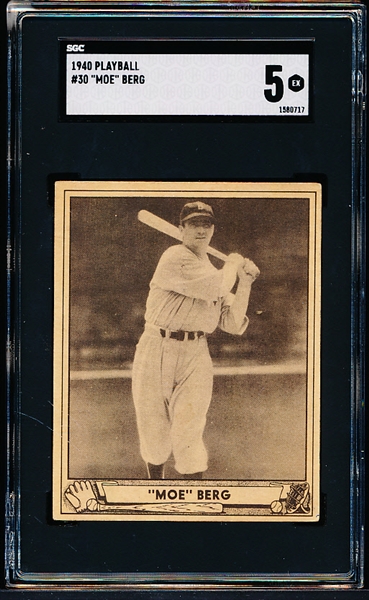 1940 Playball Baseball- #30 Moe Berg, Boston Red Sox- SGC 5 (Ex)