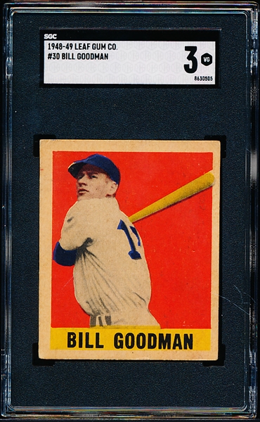 1948-49 Leaf Baseball- #30 Billy Goodman, Boston Red Sox- SP!- SGC 3 (Vg)