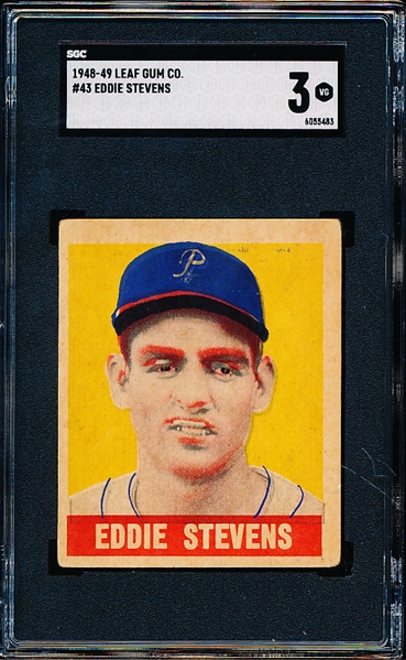 1948-49 Leaf Baseball- #32 Eddie Stevens, Pirates- SP! – SGC 3 (Vg)