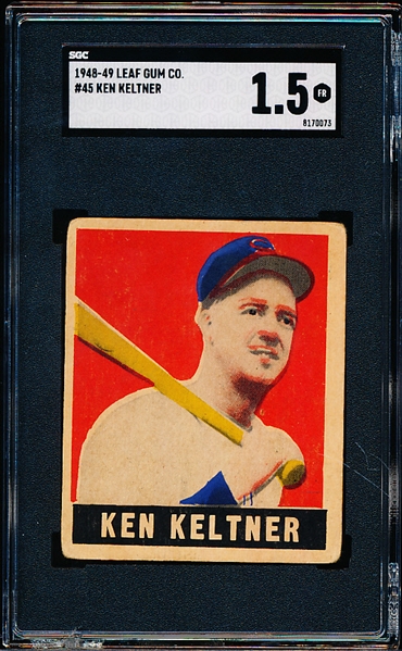 1948-49 Leaf Baseball- #45 Ken Keltner, Cleveland Indians- SGC 1.5 (Fair)
