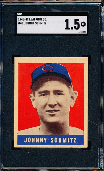 1948-49 Leaf Baseball- #48 Johnny Schmitz, Chicago Cubs- SGC 1.5 (Fair)