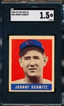 1948-49 Leaf Baseball- #48 Johnny Schmitz, Chicago Cubs- SGC 1.5 (Fair)