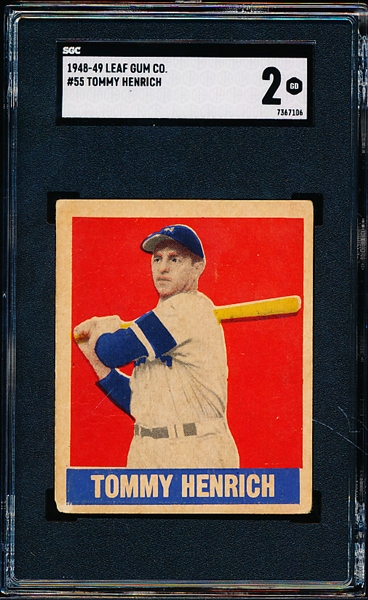 1948-49 Leaf Baseball- #55 Tommy Henrich, New York Yankees- SP!- SGC 2 (Good)